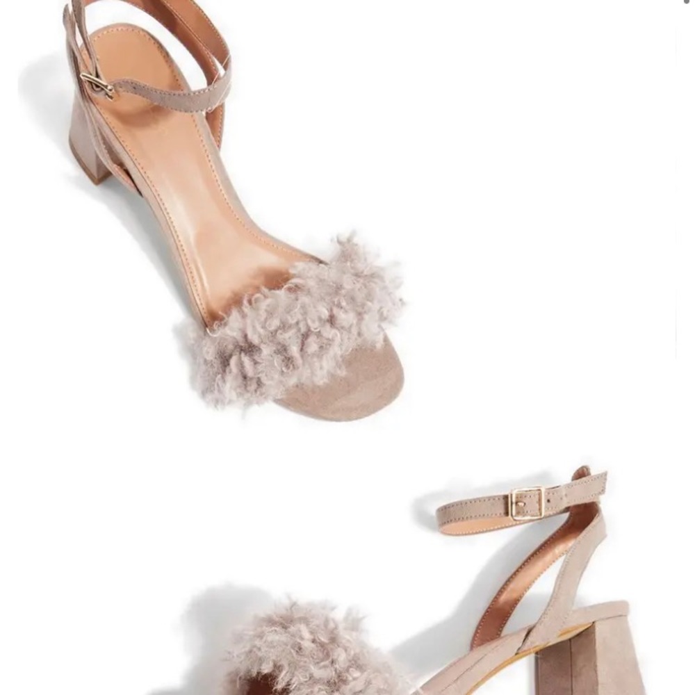 fur block heel sandals